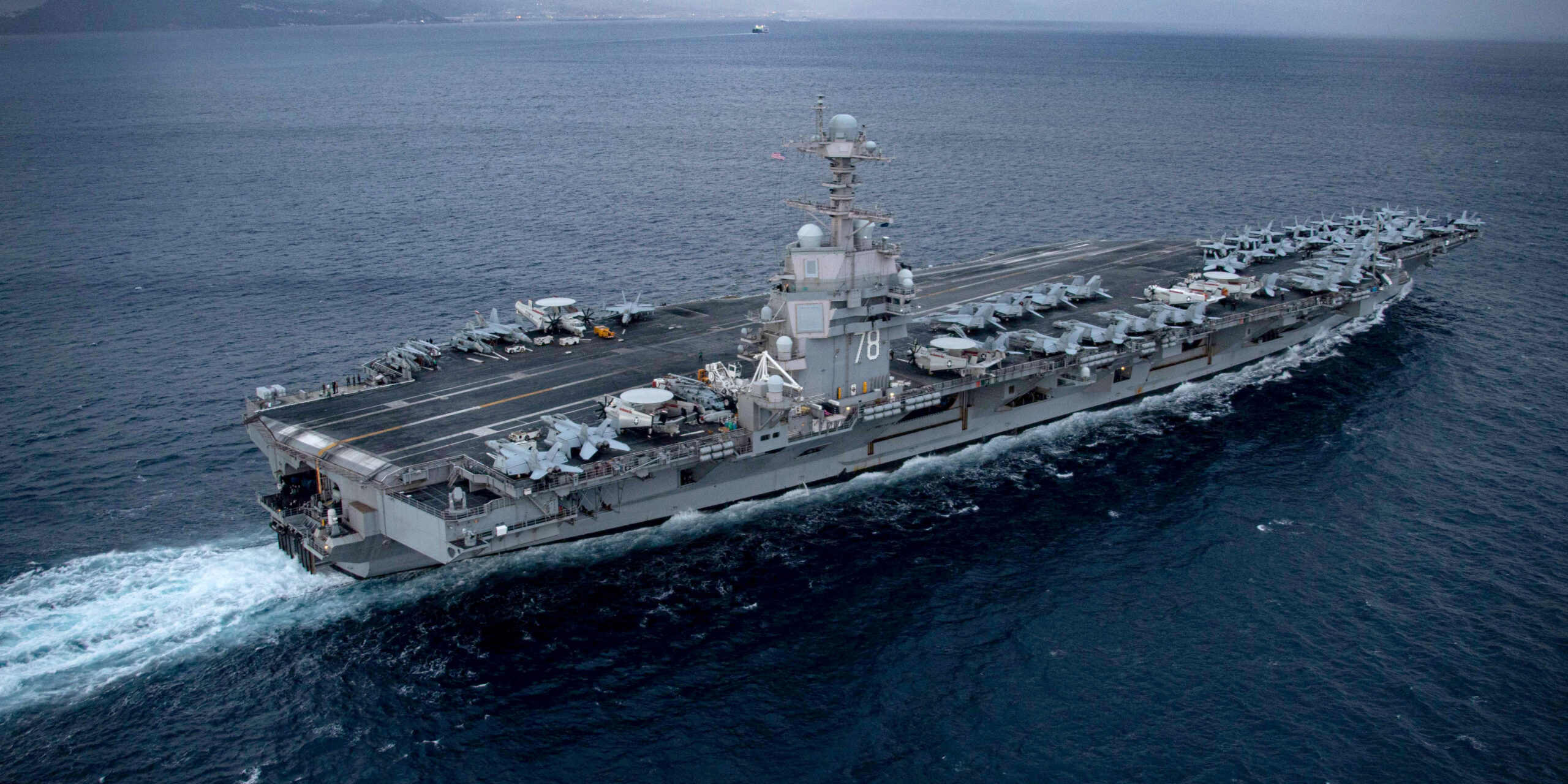 The USS Gerald R. Ford transits the Strait of Gibraltar